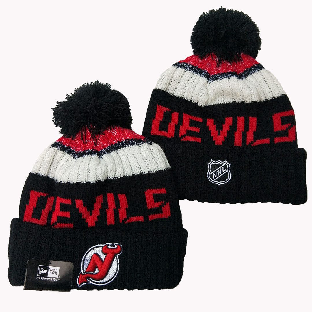 Black/Red/White Hockey Beanie
