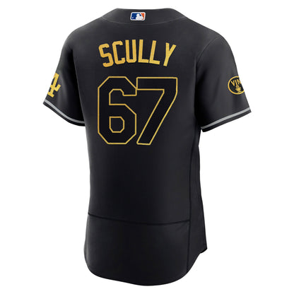 Los Angeles Vin Scully Patch Black Gold Respect Jersey