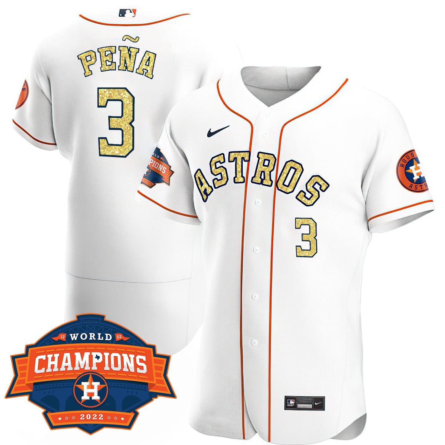 Houston Special White Gold 2022 World Series Champions Patch Jersey