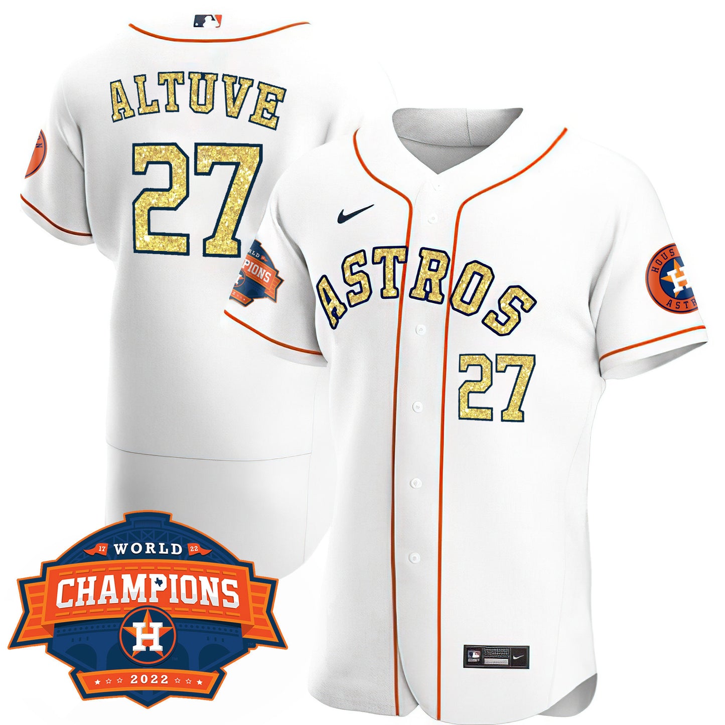 Houston Special White Gold 2022 World Series Champions Patch Jersey