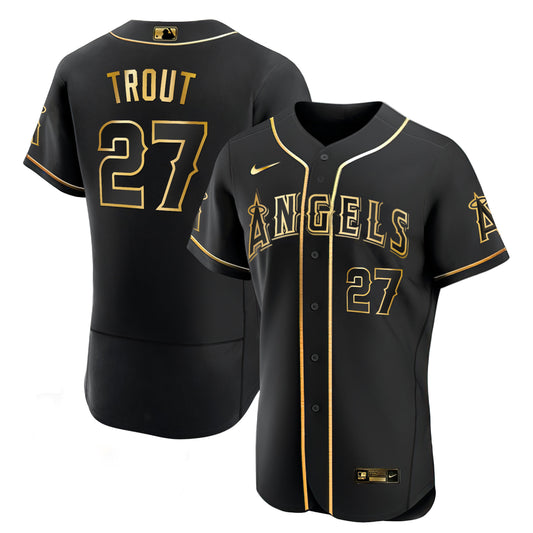 Men’s Mike Trout Los Angeles Black Gold & White Gold Jersey