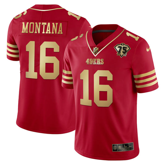 Joe Montana 75th Anniversary Patch Red Gold Jersey