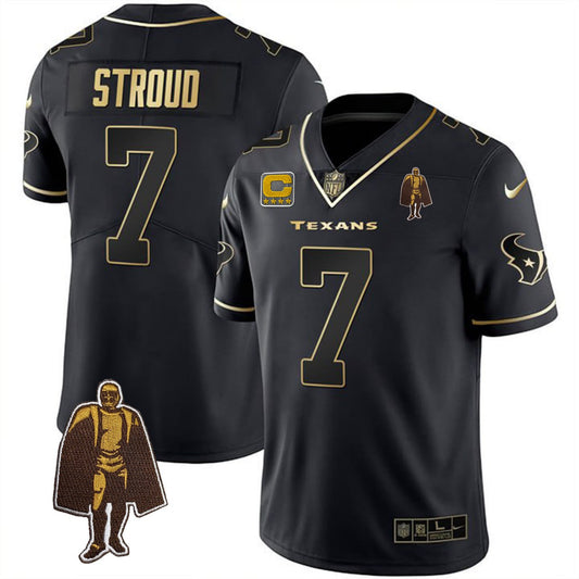 C.J. Stroud Houston Black Gold Walter Payton Patch Jersey