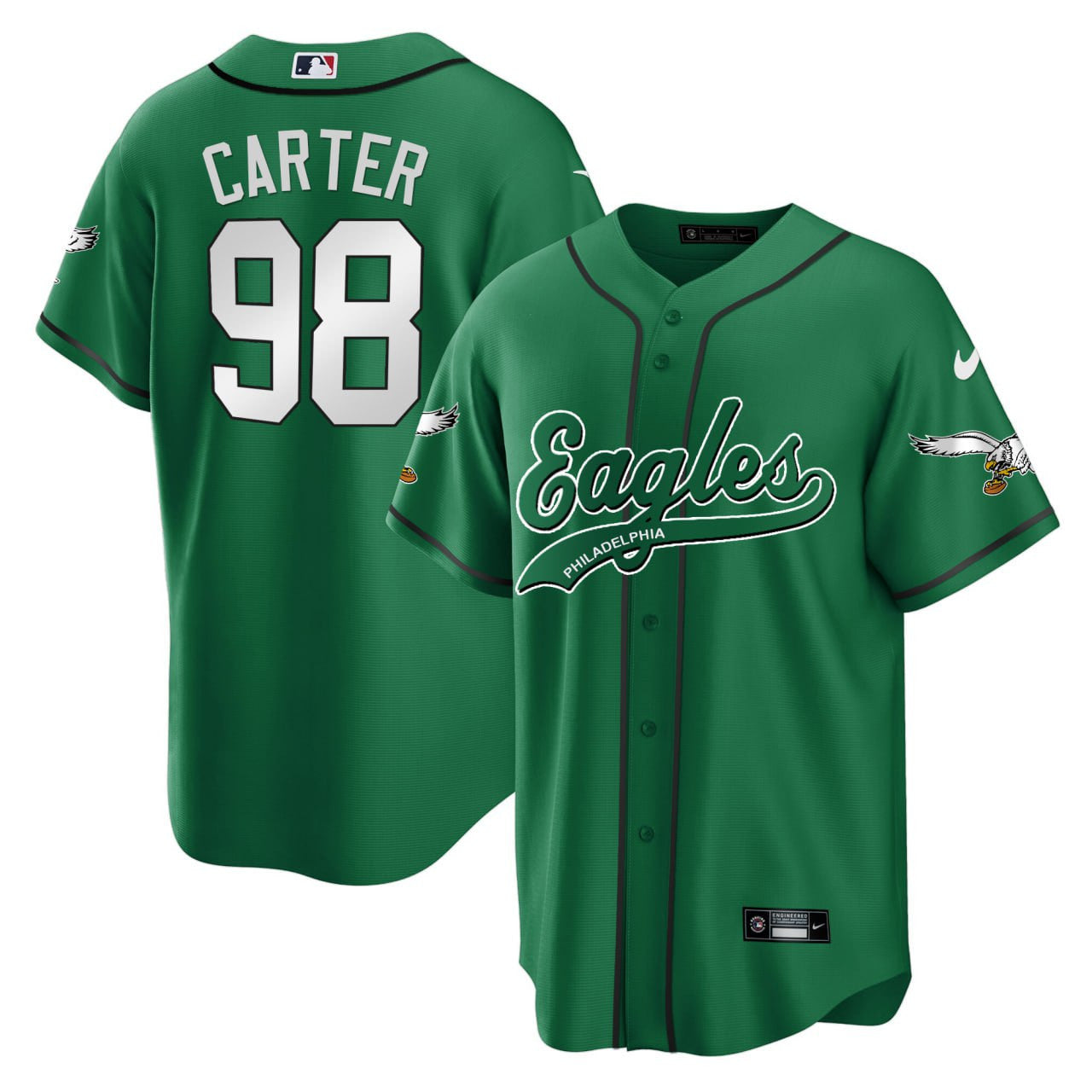 JAYLEN CARTER EAGLES KELLY GREEN BASEBALL JERSEY – ALL STITCHED