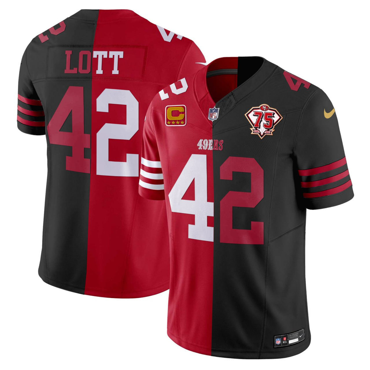 Ronnie Lott San Francisco Split Red Black Jersey