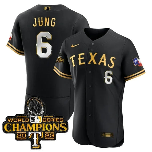 Josh Jung Texas World Series Champions Black Gold Jersey