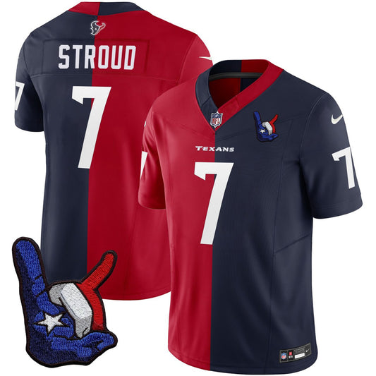 C.J. Stroud Houston Split Red Navy Hand Sign Patch Jersey