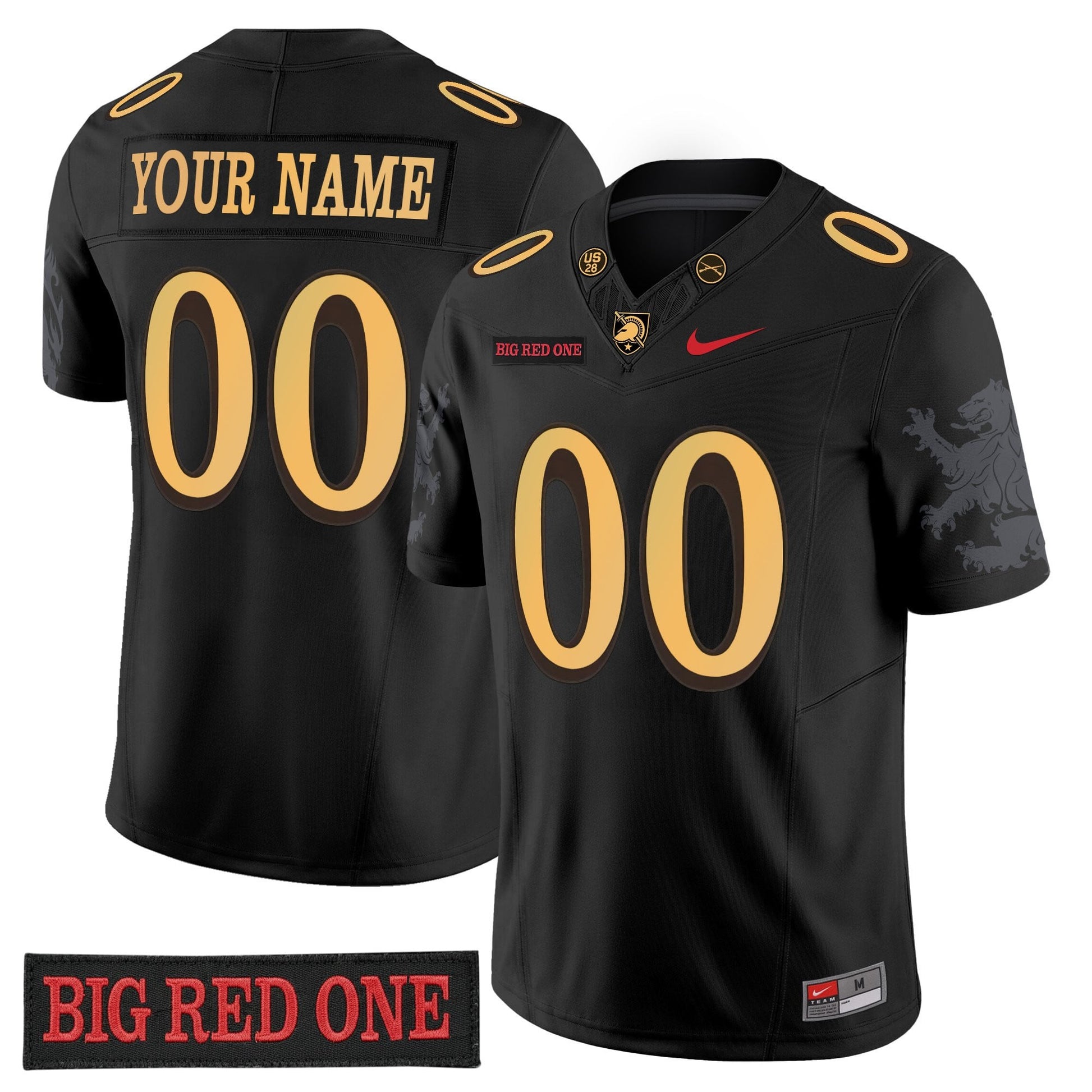 'Big Red One Edition' Vapor Custom Jersey - Stitched Numbers/Patches - Black Lion Graphic Sleeves