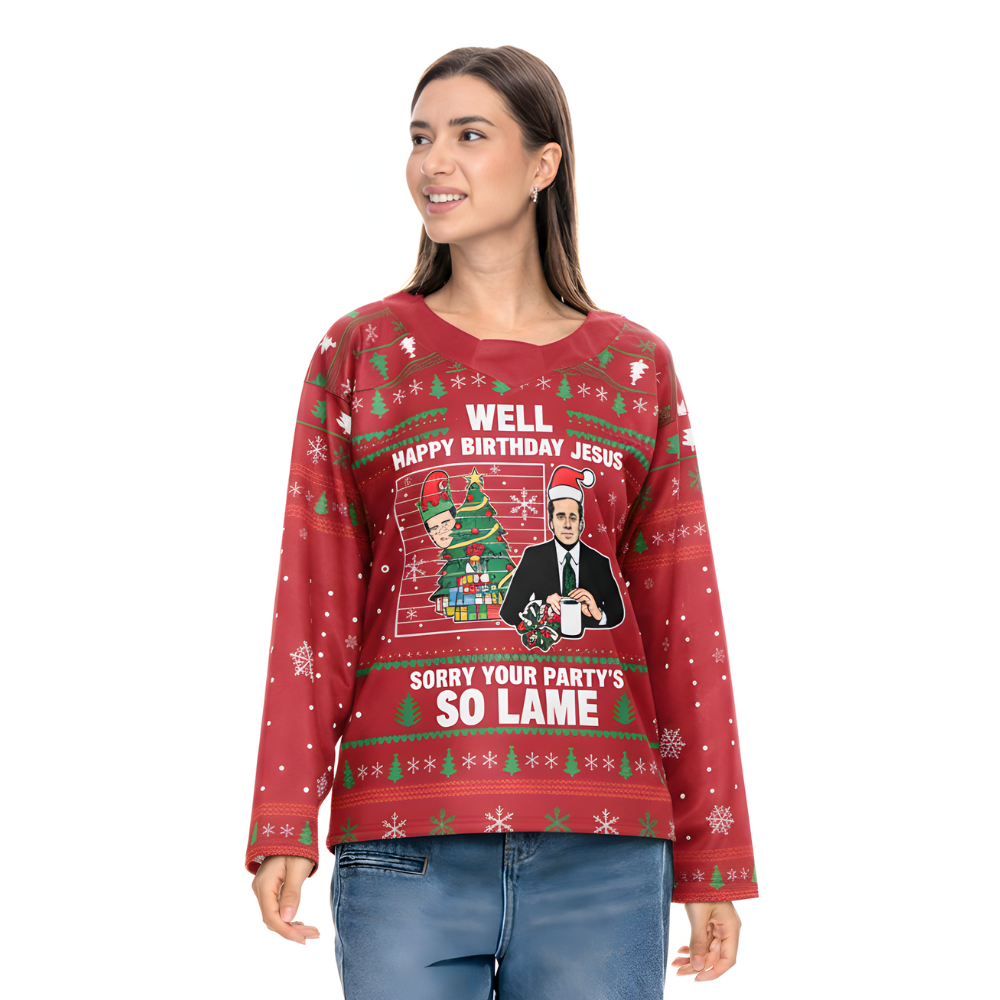 The Office Michael Scott ‘Happy Birthday Jesus’ Christmas Hockey Jersey