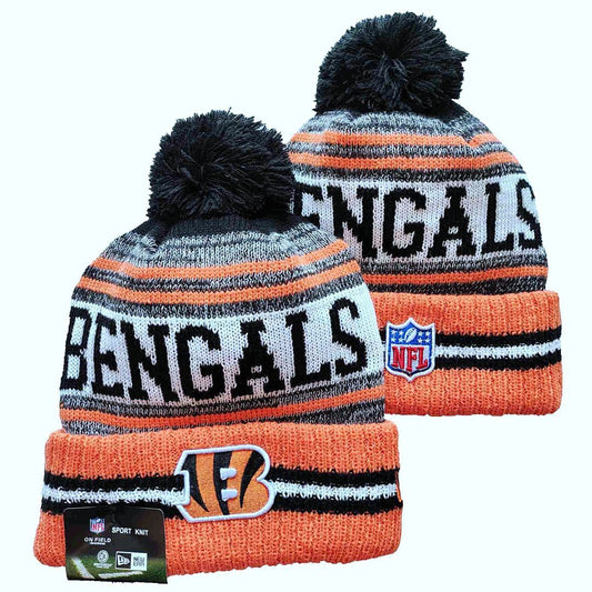 Black/White/Gray/Orange Football Beanie