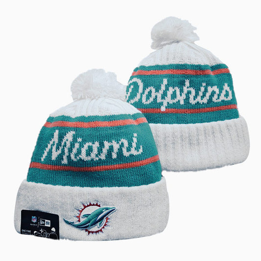 White/Teal/Coral Football Beanie
