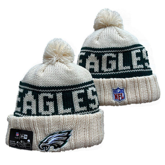 Cream/Green Football Beanie