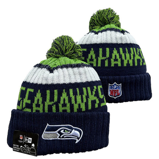 White/Navy/Green Football Beanie