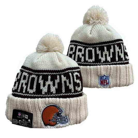Cream/Brown Football Beanie