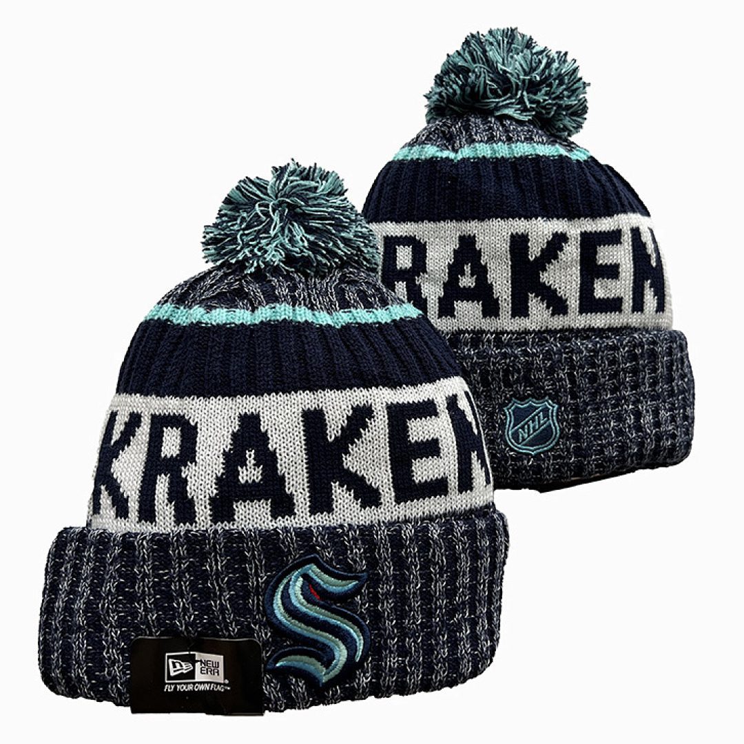 Navy/Gray/Teal/White Hockey Beanie