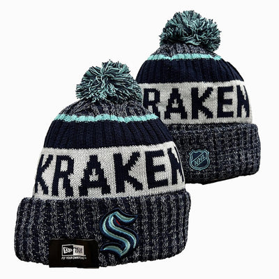 Navy/Gray/Teal/White Hockey Beanie